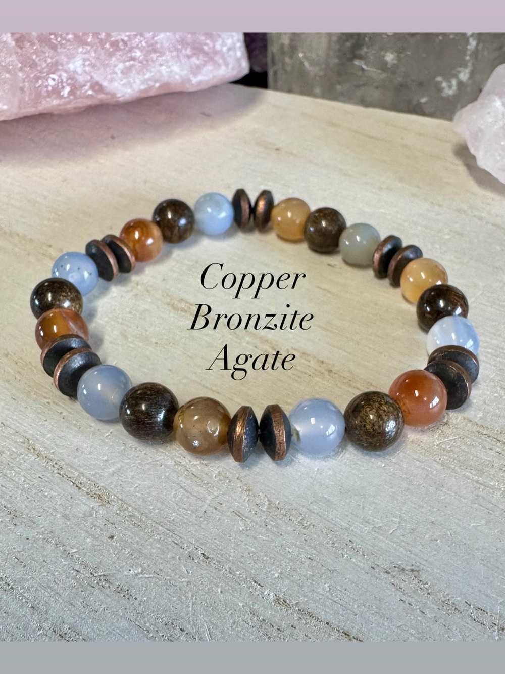 Copper Bronzite and Natural Agate Beaded Stretch Bracelet - Multicolor